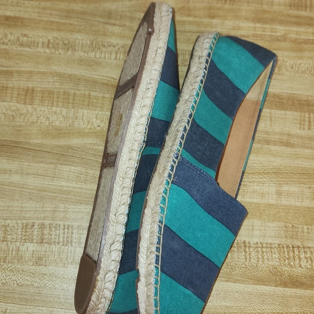 J. CREW Striped Canvas Slip on Espadrille Flats - Blue and Teal, size 10